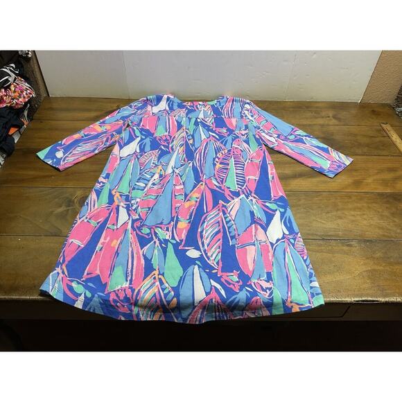 Lilly Pulitzer Ali Out To Sea Sail Boat Nautical Print Pattern Cotton Dress L - Picture 10 of 11